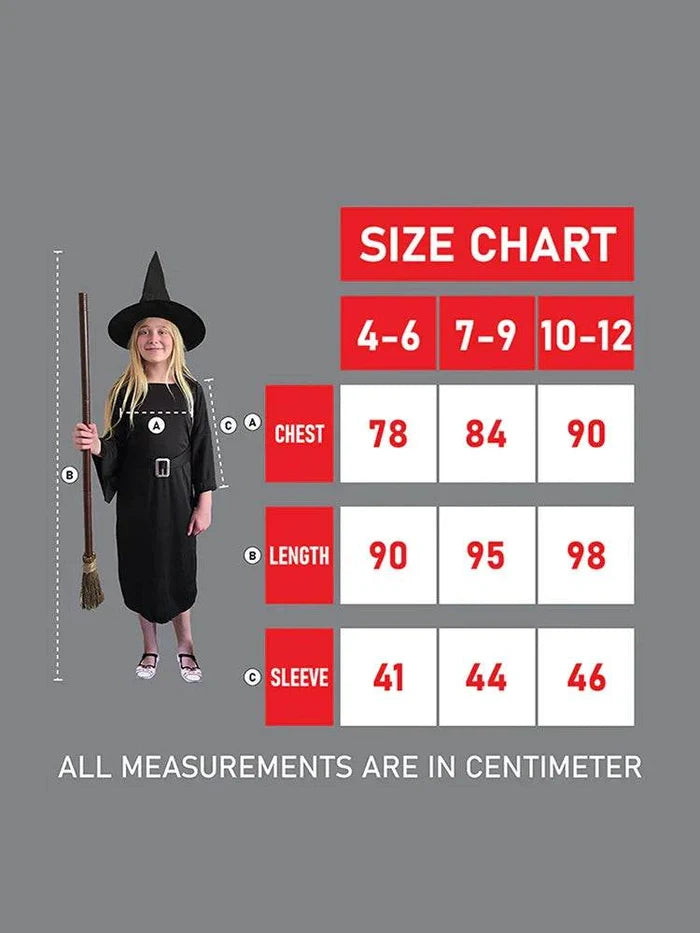 Girls Black Witch Costume With Hat - thefancydress.co.uk