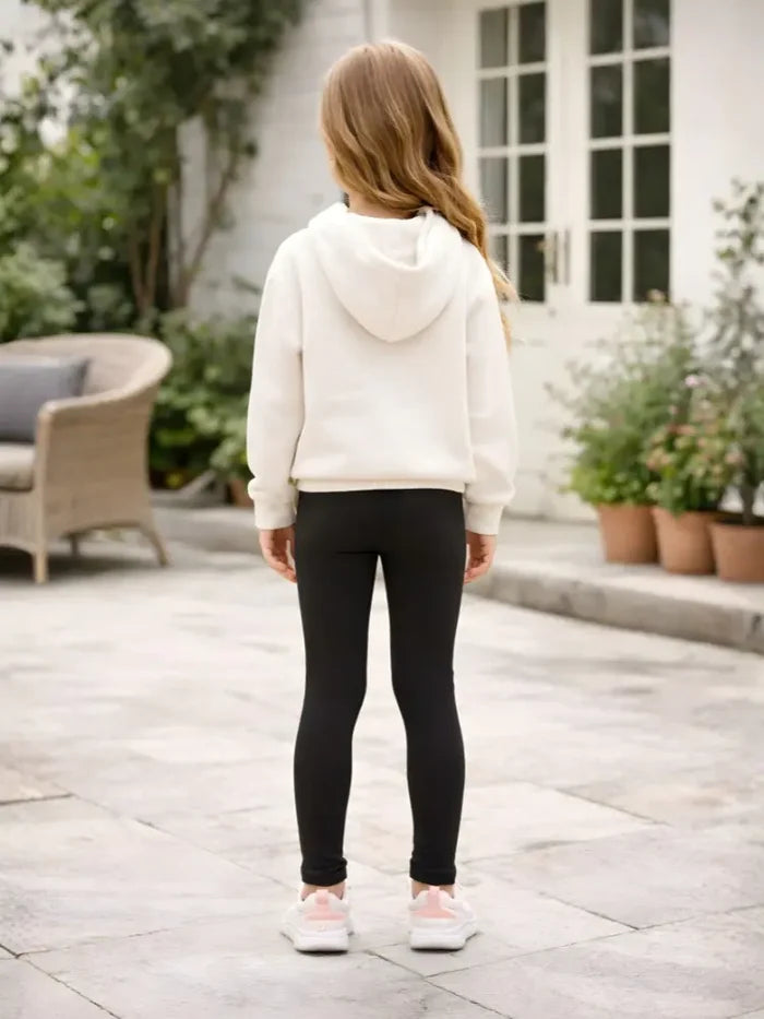 Girls Full Length Plain Black Cotton Leggings