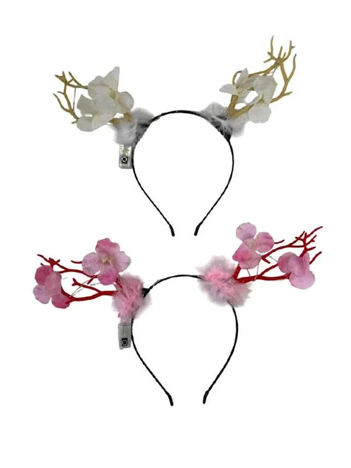 Girls Light Up Flower Antler Headband - thefancydress.co.uk