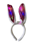 Girls Light Up Fluffy Bunny Ears – Pink Sequin Easter Headband - thefancydress.co.uk