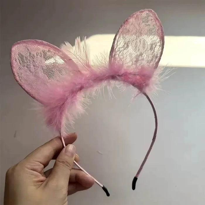 Girls Light Up Lace Bunny Ear Headband - thefancydress.co.uk