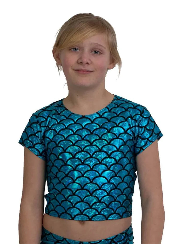 Girls Metallic Fish Scale Mermaid Crop Top - thefancydress.co.uk