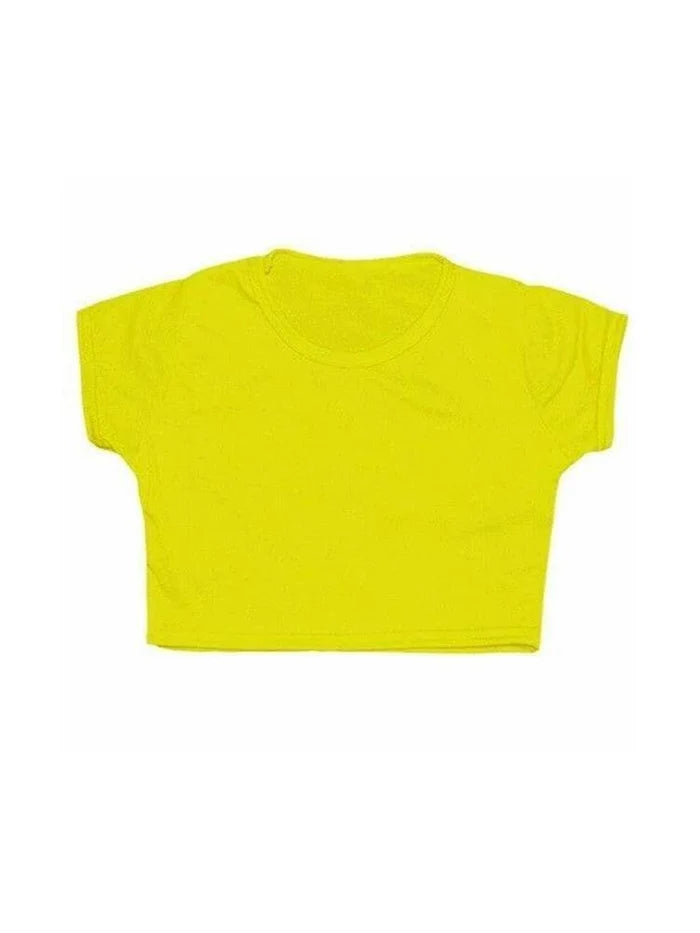 Girls Neon Plain Short Sleeve Microfiber Crop Top - thefancydress.co.uk