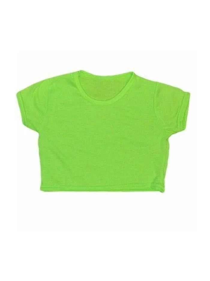 Girls Neon Plain Short Sleeve Microfiber Crop Top - thefancydress.co.uk