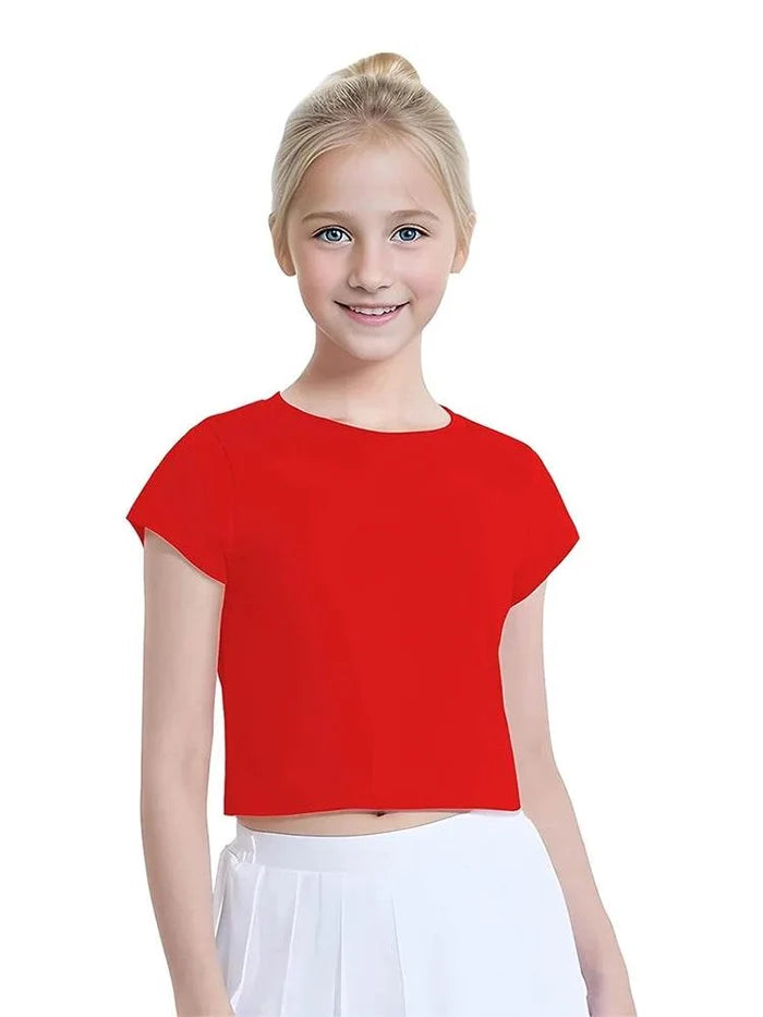 Girls Plain Short Sleeve Crop Tops - thefancydress.co.uk