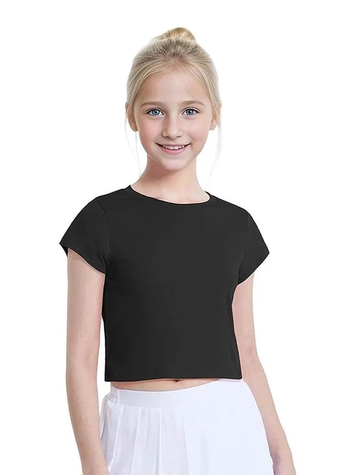 Girls Plain Short Sleeve Crop Tops - thefancydress.co.uk