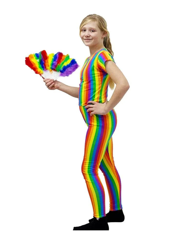 Girls Rainbow Short Sleeves Stripe Crop Top - thefancydress.co.uk