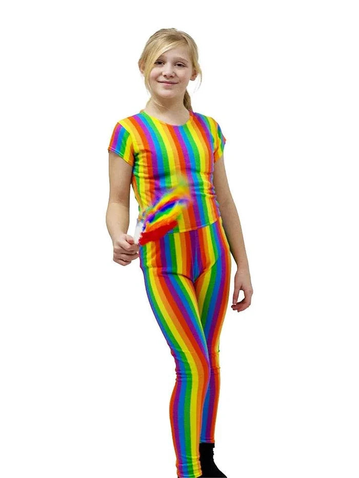 Girls Rainbow Short Sleeves Stripe Crop Top - thefancydress.co.uk