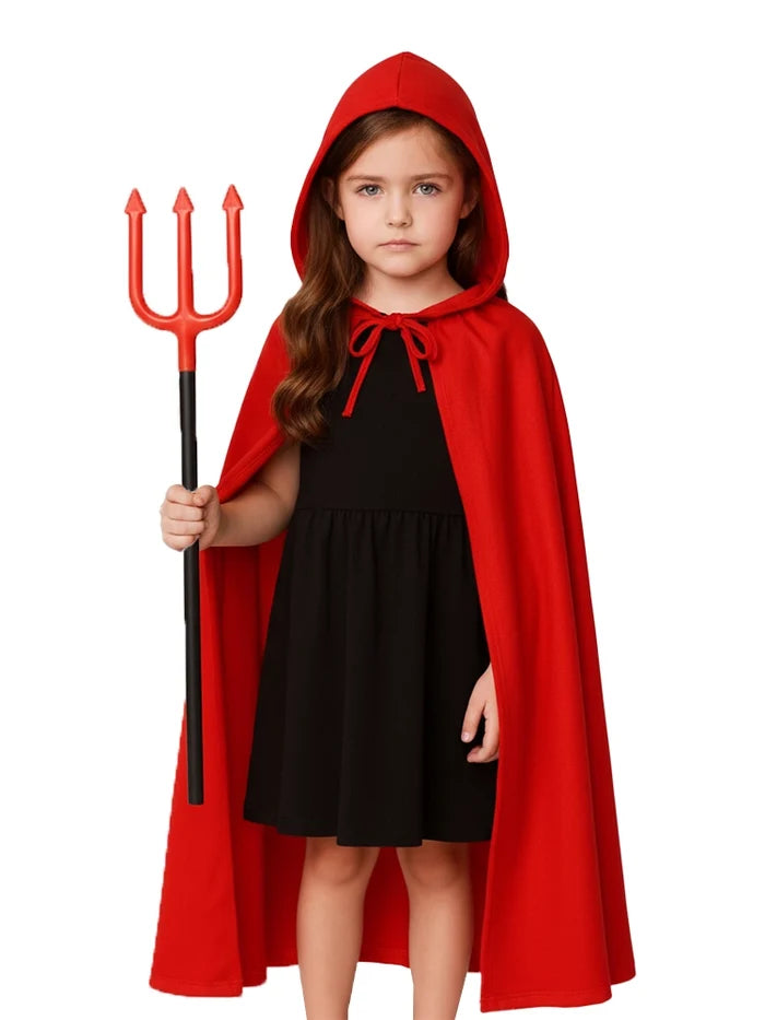 Girls Red Devil Cape & Fork Set