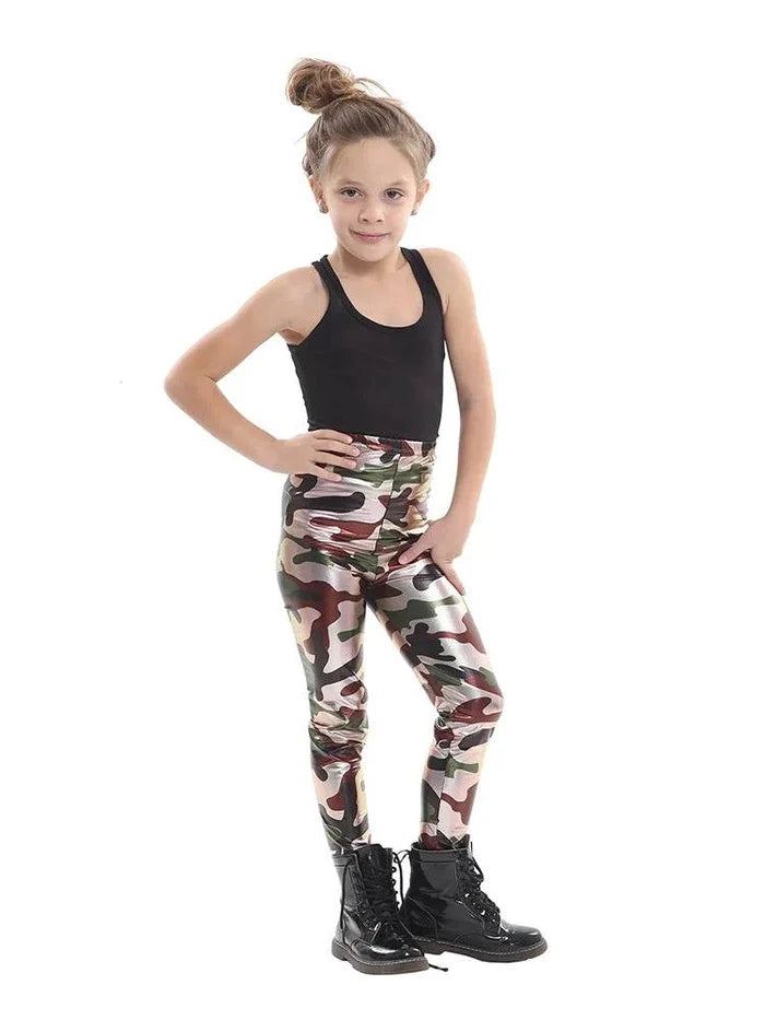 Girls Shiny Metallic Printed Leggings - thefancydress.co.uk