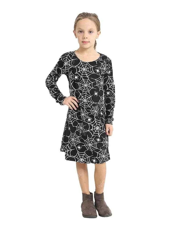 Girls Spider Web Printed Swing Dress
