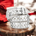 Glam Silver Studs Rhinestone Belt silver rhinestone western oversized buckle belt and belt tip