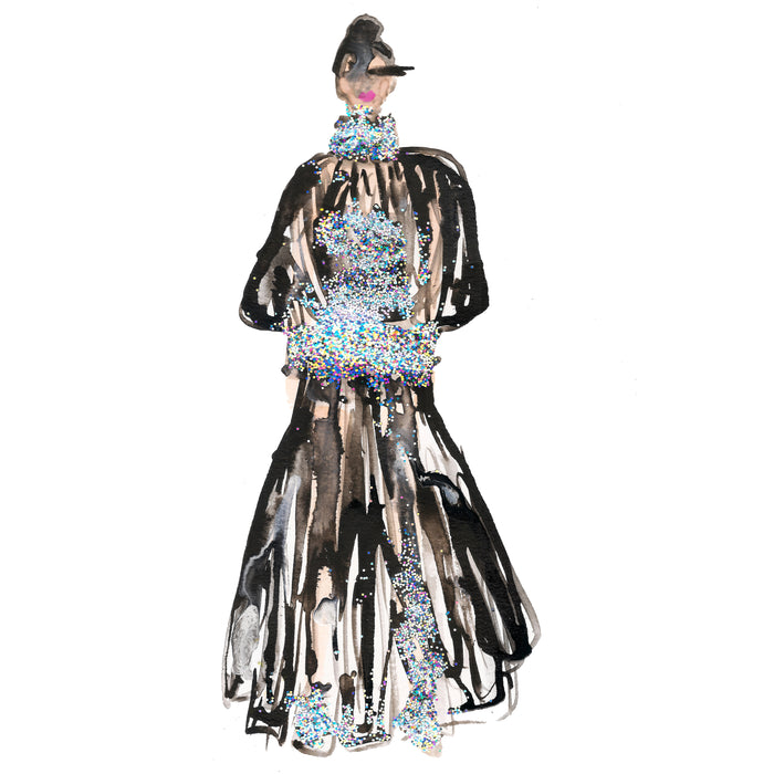 Glitter Dress Girl Watercolor Painting