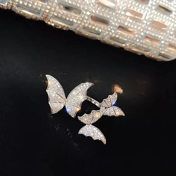Women's Glittery Winged Adjustable Band Ring  - Wild Time Fashion