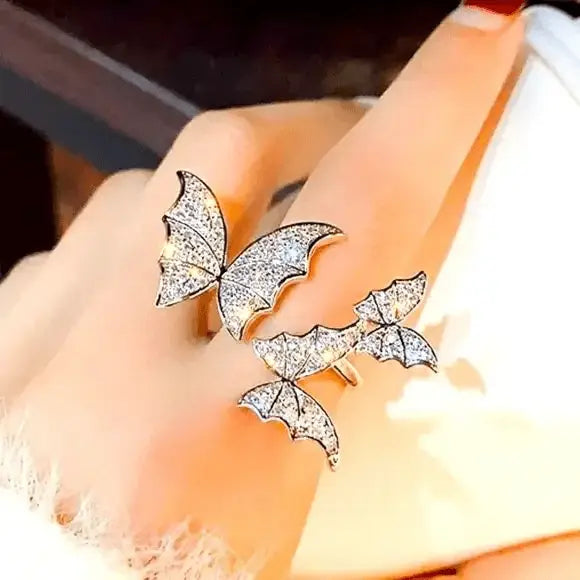 Women's Glittery Winged Adjustable Band Ring  - Wild Time Fashion