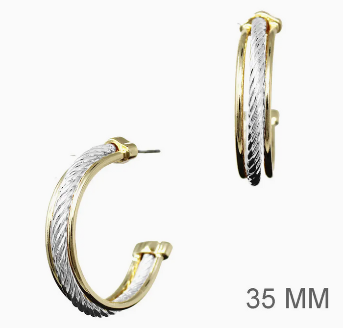 Gold and Silver Triple Layered  1.5" Hoop Earring