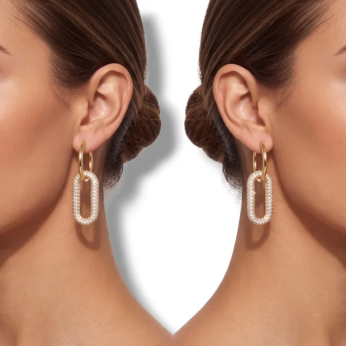 Gold Crystal Detachable Link Hoops - gold/white / Adults / Female - Women’s Earrings