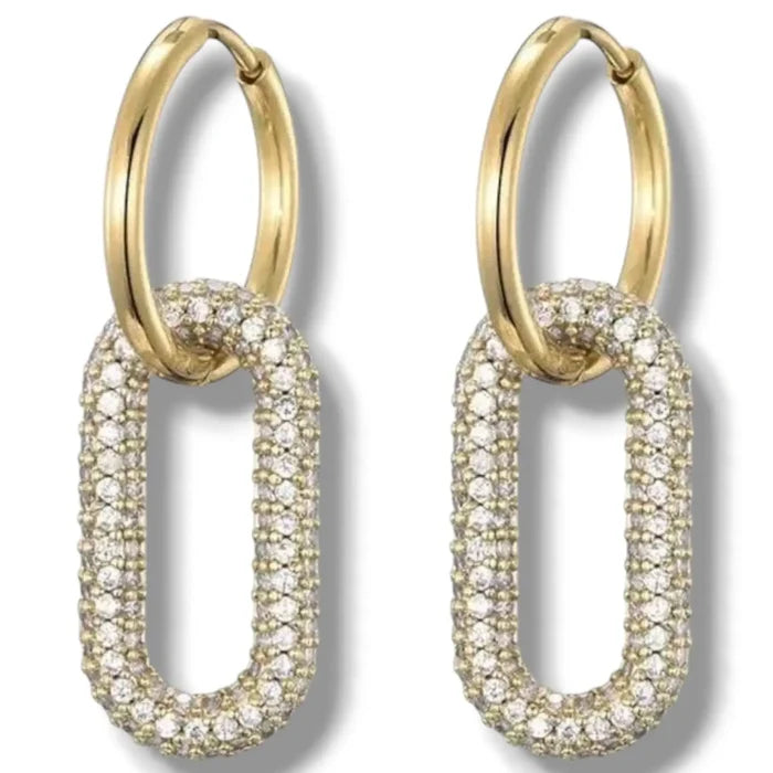 Gold Crystal Detachable Link Hoops - gold/white / Adults / Female - Women’s Earrings