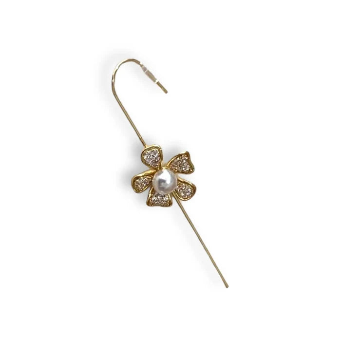 Gold Pearl Flower Ear Pin Hook Earring - Wild Time Fashion