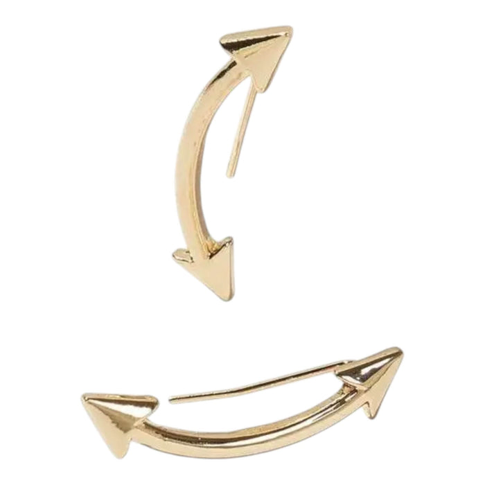 Gold Dual Arrow Crawler Earrings with minimalist slider design and boho western arrow detail flat lay one size