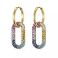 Women's  Gold Hoops Oval Colorful Dangling Earrings - 1.75" L - Wild Time Fashion