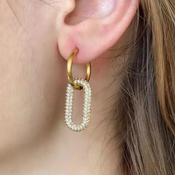 Women's  Gold Hoops Oval Colorful Dangling Earrings - 1.75" L - Wild Time Fashion
