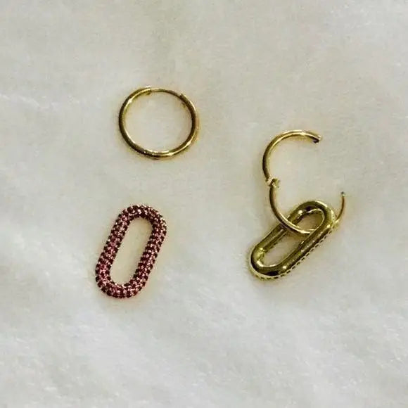 Women's  Gold Hoops Oval Colorful Dangling Earrings - 1.75" L - Wild Time Fashion