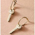 Gold LOVE Keys Dangle Hoop Earrings