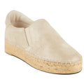Gold Metallic Leather Espadrilles Loafers with slip-on elastic sides, closed round toe, padded insole, and sisal platform 8.5