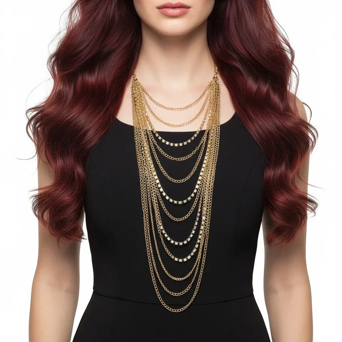 Gold Rhinestone Multi Layer Body Chain - Gold / One size / Female - Body Jewelry