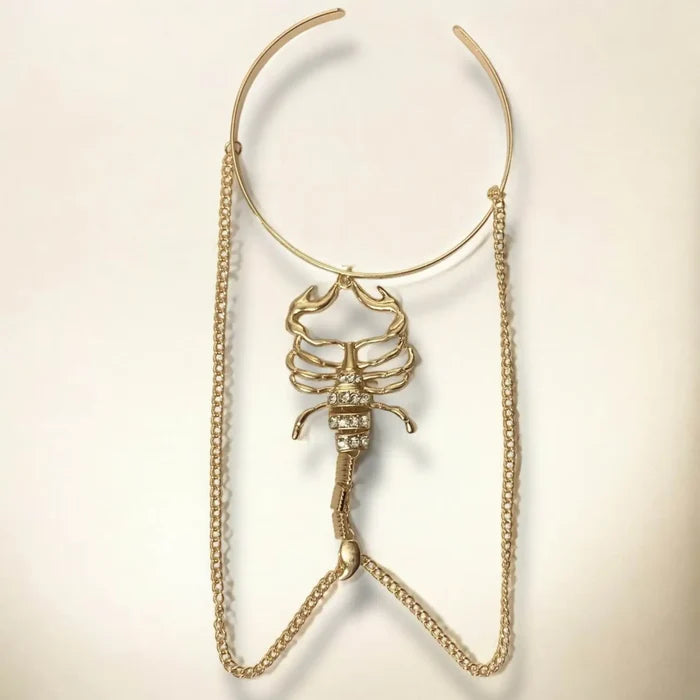 Gold Scorpion Crystal Armband Bangle with zircon crystals and adjustable upper arm cuff