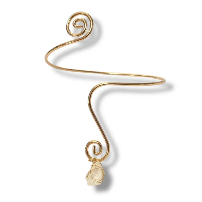 Gold Spiral Wire Wrap Stone Arm Cuff Boho White Wire Wrap Charming Stone