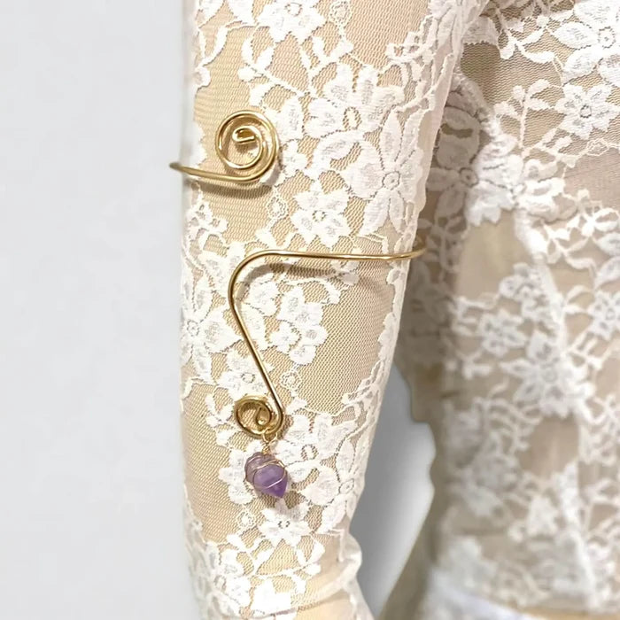 Gold Spiral Wire Wrap Stone Arm Cuff Boho Purple Wire Wrap Charming Stone