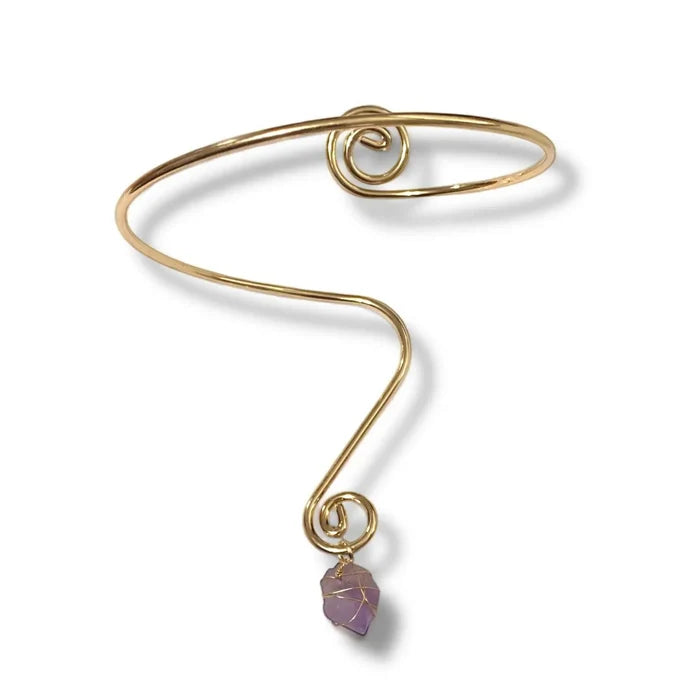 Gold Spiral Wire Wrap Stone Arm Cuff Boho Purple Wire Wrap Charming Stone