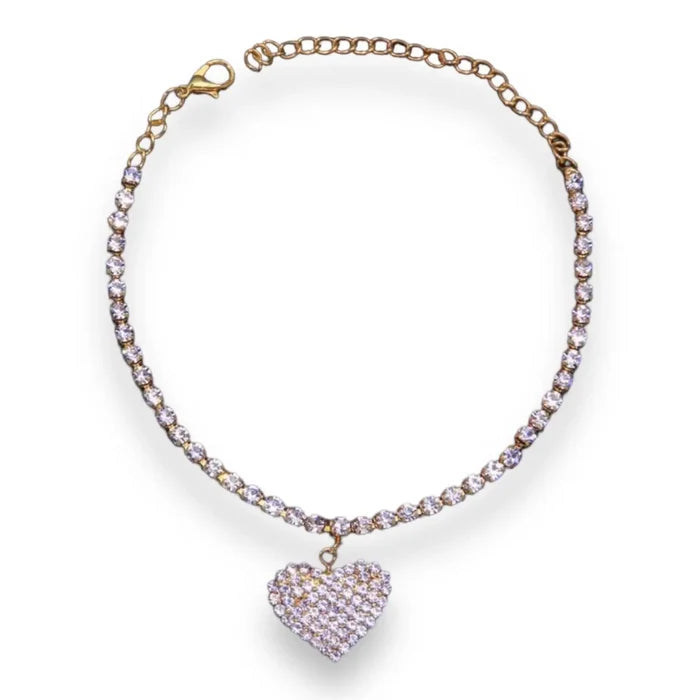 Golden Prong Set White Faceted Rhinestones Tennis Bracelet Anklet -One Size- Wild Time Fashion