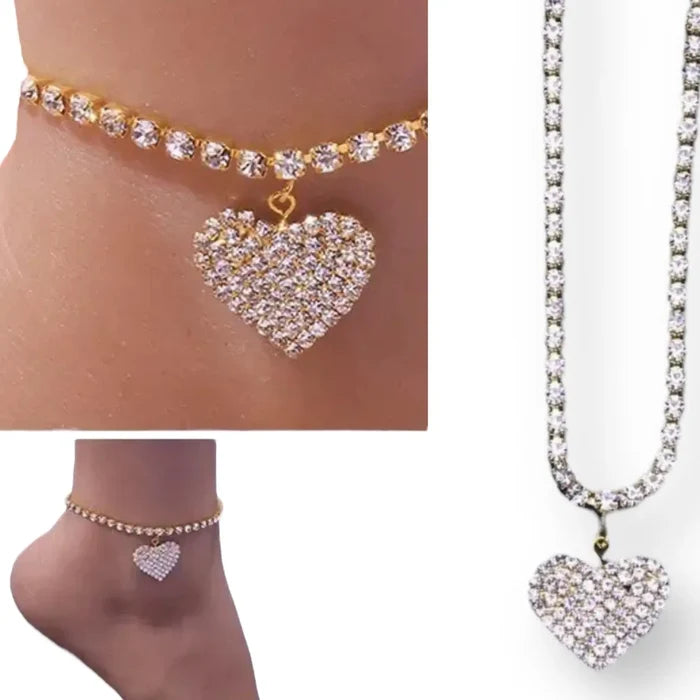 Golden Prong Set White Faceted Rhinestones Tennis Bracelet Anklet -One Size- Wild Time Fashion