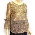 Golden Floral Flowing Flared Sleeve Blouse - Wild Time Fashion