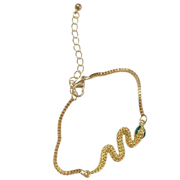 Golden Green Eyed Pave Snake Bracelet Set  adjustable lobster clasp bangles for women