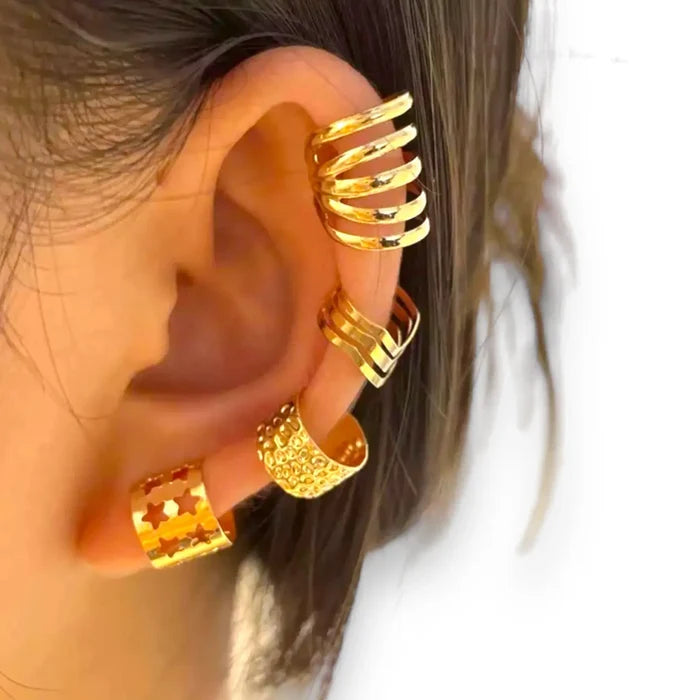 Golden Stackable Ear Cuffs Set 4pcs