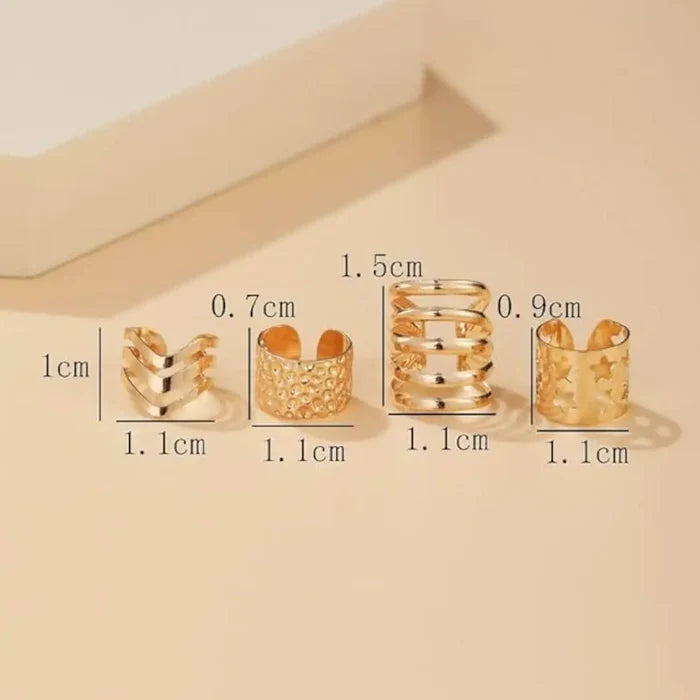 Golden Stackable Ear Cuffs Set 4pcs