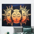 Golden Sun Moon Celestial Wall Tapestry with stars and boho mandala design 59.5 " x 50"