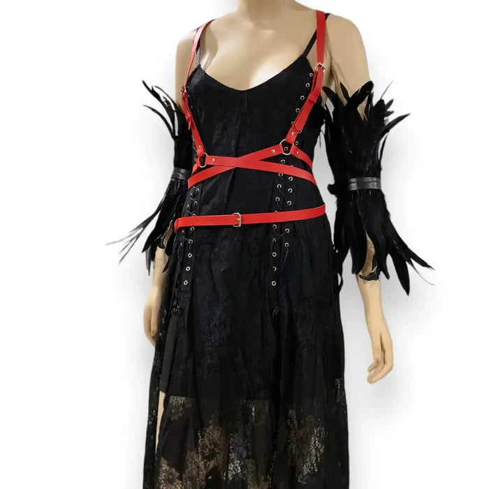 Multi-functional gothic feather accessory for festivals, raves, cosplay