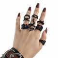 Gothic black minimalist rings set with stackable wire, crisscross, midi and knuckle ring set of 6