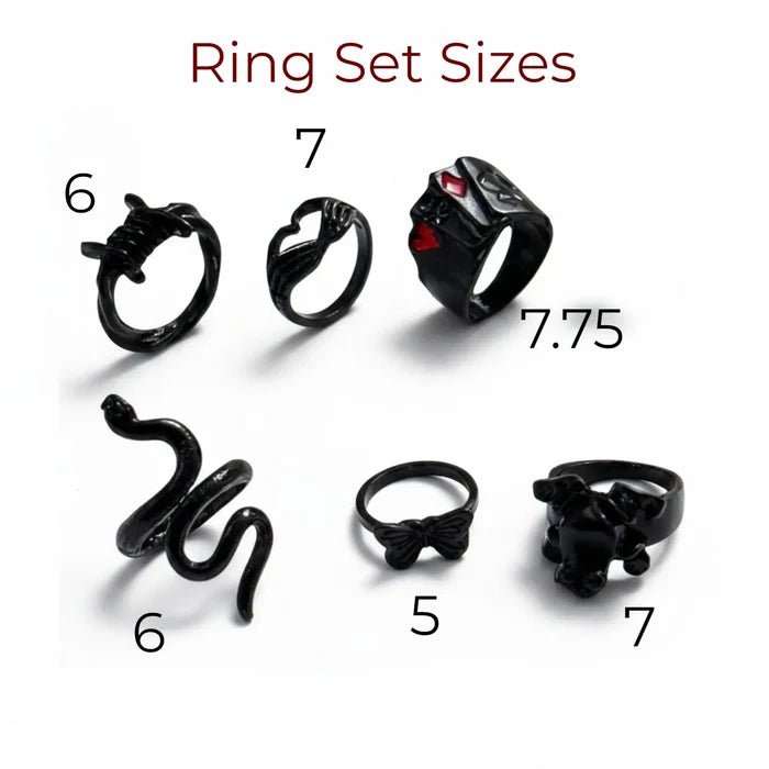 Gothic black minimalist rings set with stackable wire, crisscross, midi and knuckle ring set 6 rings