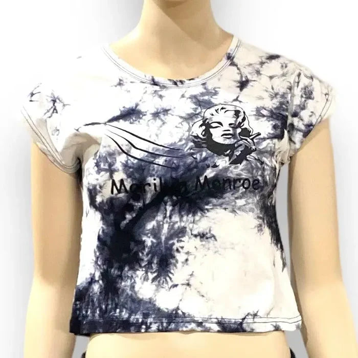 Graphic Tie Dye Crop Baby Tee  Marilyn Monroe medium