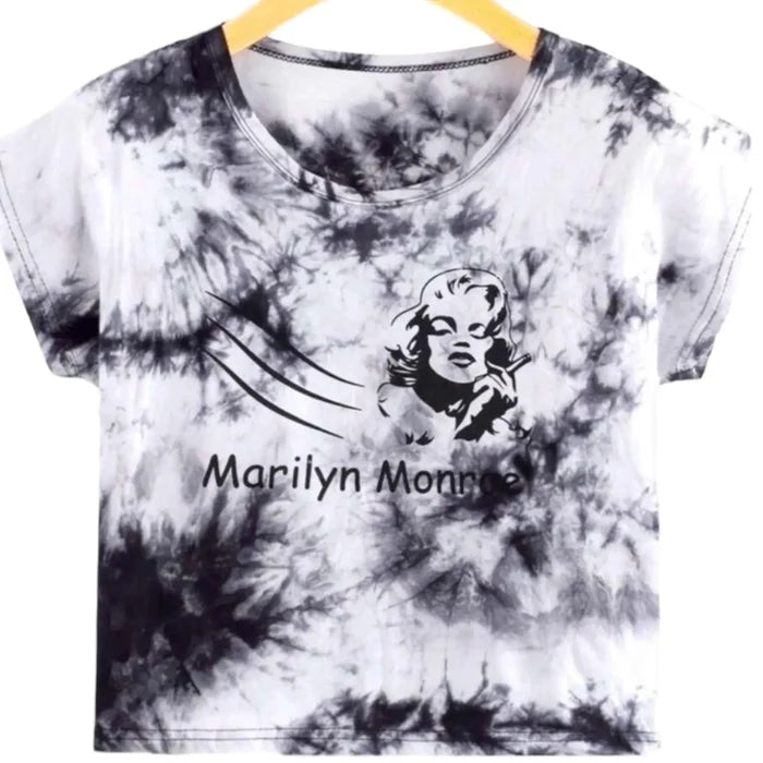 Graphic Tie Dye Crop Baby Tee  Marilyn Monroe medium