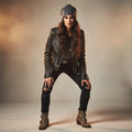 Women's Gray Slouchy Beanie Gold Studs O-Ring with fleece lining and black crystals / one size 20-24"