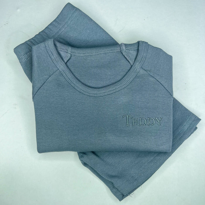 Grey Ribbed Short Set