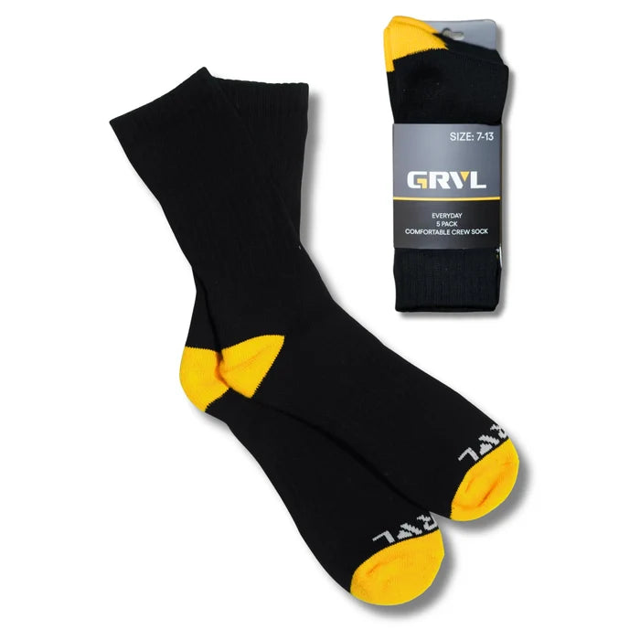 GRVL Everyday Crew Cotton Work Sock 5 Pack