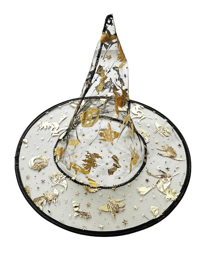 Halloween Silver & Golden Prints Witch Hat - thefancydress.co.uk